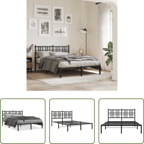 vidaXL Cabecero de cama -  Estructura cama sin colchón con cabecero metal negro 120x200 cm