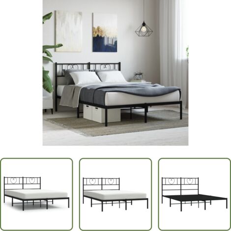 vidaXL Cabecero de cama -  Estructura cama sin colchón con cabecero metal negro 120x200 cm