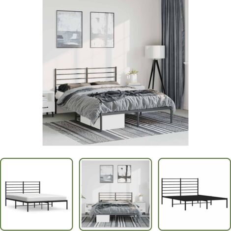 vidaXL Cabecero de cama -  Estructura cama sin colchón con cabecero metal negro 135x190 cm