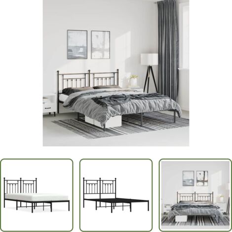 vidaXL Cabecero de cama -  Estructura cama sin colchón con cabecero metal negro 135x190 cm