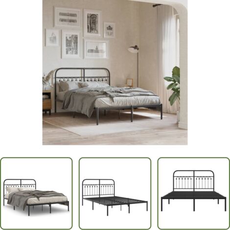 vidaXL Cabecero de cama -  Estructura cama sin colchón con cabecero metal negro 135x190 cm