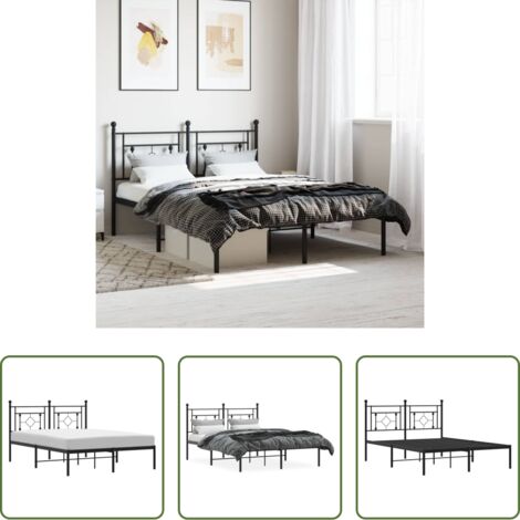 vidaXL Cabecero de cama -  Estructura cama sin colchón con cabecero metal negro 135x190 cm