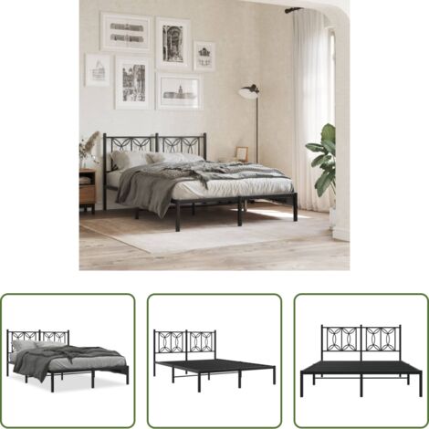 vidaXL Cabecero de cama -  Estructura cama sin colchón con cabecero metal negro 135x190 cm