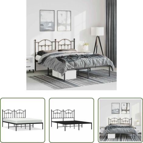 vidaXL Cabecero de cama -  Estructura cama sin colchón con cabecero metal negro 135x190 cm