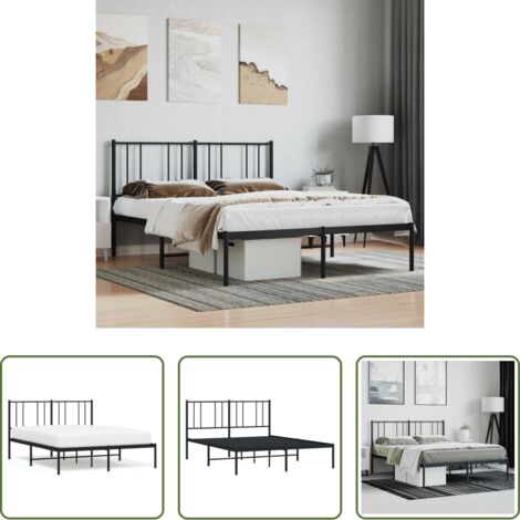 vidaXL Cabecero de cama -  Estructura cama sin colchón con cabecero metal negro 140x190 cm