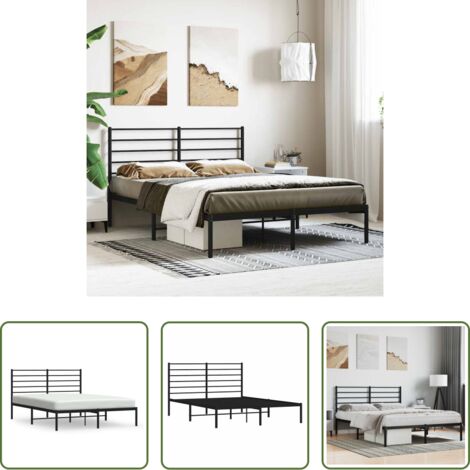 vidaXL Cabecero de cama -  Estructura cama sin colchón con cabecero metal negro 140x200 cm