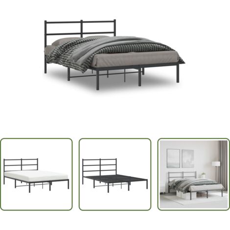 vidaXL Cabecero de cama -  Estructura cama sin colchón con cabecero metal negro 140x200 cm