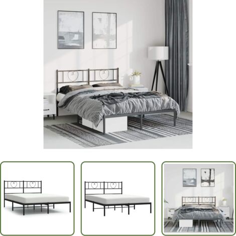 vidaXL Cabecero de cama -  Estructura cama sin colchón con cabecero metal negro 150x200 cm