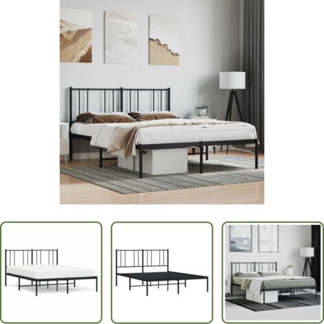 vidaXL Cabecero de cama -  Estructura cama sin colchón con cabecero metal negro 160x200 cm
