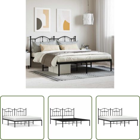 vidaXL Cabecero de cama -  Estructura cama sin colchón con cabecero metal negro 160x200 cm