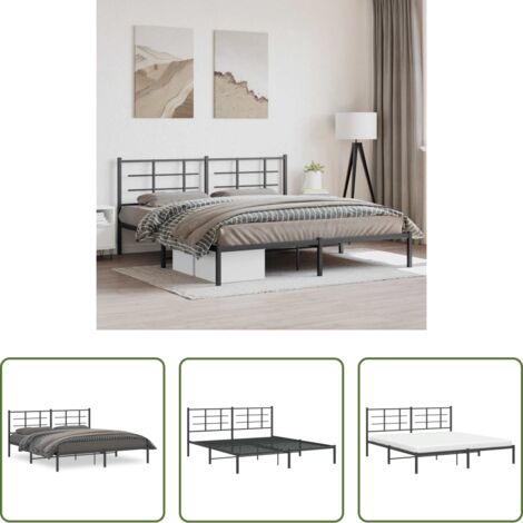 vidaXL Cabecero de cama -  Estructura cama sin colchón con cabecero metal negro 183x213 cm