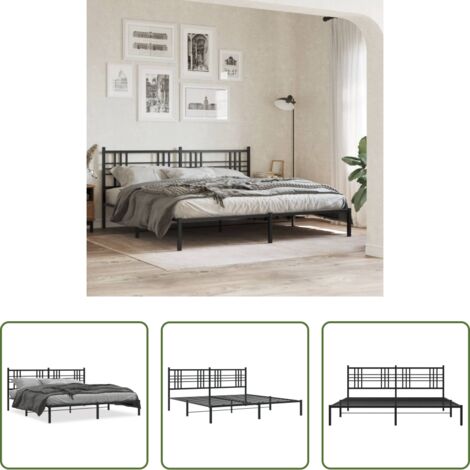 vidaXL Cabecero de cama -  Estructura cama sin colchón con cabecero metal negro 183x213 cm