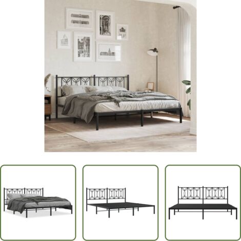 vidaXL Cabecero de cama -  Estructura cama sin colchón con cabecero metal negro 183x213 cm