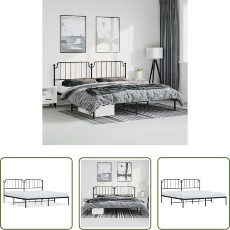 vidaXL Cabecero de cama -  Estructura cama sin colchón con cabecero metal negro 193x203 cm