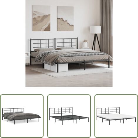 vidaXL Cabecero de cama -  Estructura cama sin colchón con cabecero metal negro 193x203 cm
