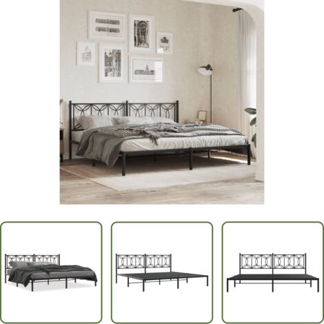 vidaXL Cabecero de cama -  Estructura cama sin colchón con cabecero metal negro 193x203 cm