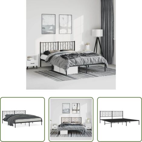 vidaXL Cabecero de cama -  Estructura cama sin colchón con cabecero metal negro 193x203 cm