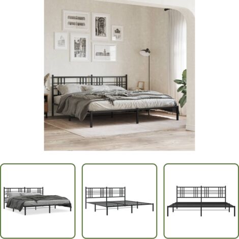 vidaXL Cabecero de cama -  Estructura cama sin colchón con cabecero metal negro 193x203 cm