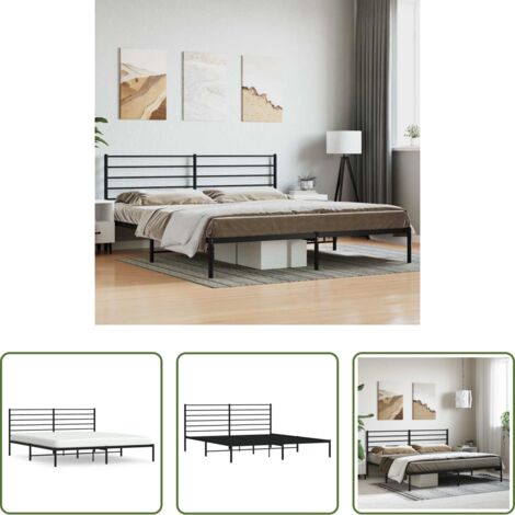 vidaXL Cabecero de cama -  Estructura cama sin colchón con cabecero metal negro 200x200 cm