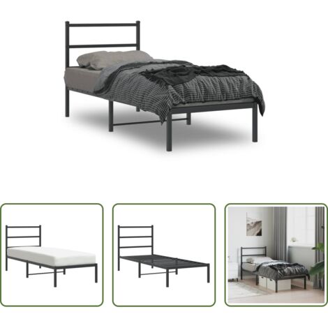 vidaXL Cabecero de cama -  Estructura cama sin colchón con cabecero metal negro 75x190 cm