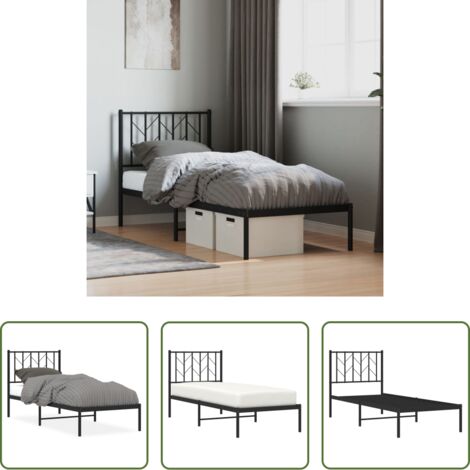 vidaXL Cabecero de cama -  Estructura cama sin colchón con cabecero metal negro 75x190 cm