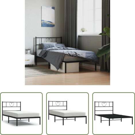 vidaXL Cabecero de cama -  Estructura cama sin colchón con cabecero metal negro 75x190 cm