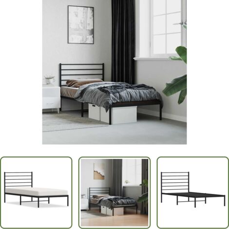 vidaXL Cabecero de cama -  Estructura cama sin colchón con cabecero metal negro 75x190 cm
