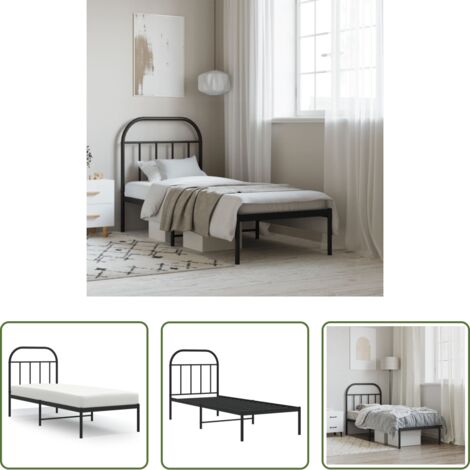 vidaXL Cabecero de cama - Estructura cama sin colchón con cabecero metal negro 75x190 cm