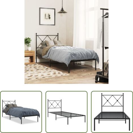 vidaXL Cabecero de cama -  Estructura cama sin colchón con cabecero metal negro 80x200 cm