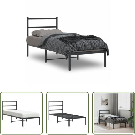 vidaXL Cabecero de cama -  Estructura cama sin colchón con cabecero metal negro 80x200 cm