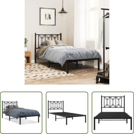 vidaXL Cabecero de cama -  Estructura cama sin colchón con cabecero metal negro 90x190 cm