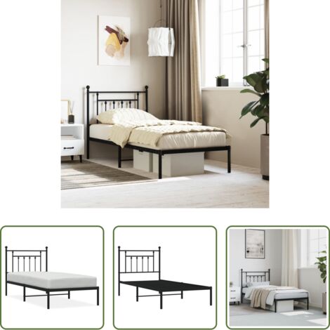 vidaXL Cabecero de cama -  Estructura cama sin colchón con cabecero metal negro 90x190 cm