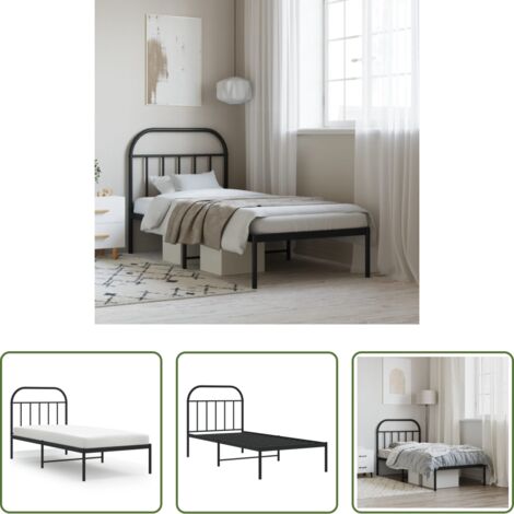 vidaXL Cabecero de cama -  Estructura cama sin colchón con cabecero metal negro 90x190 cm