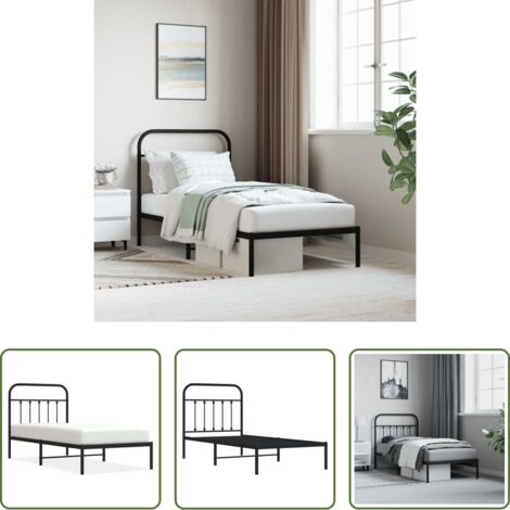 vidaXL Cabecero de cama -  Estructura cama sin colchón con cabecero metal negro 90x190 cm