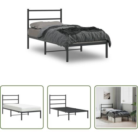 vidaXL Cabecero de cama -  Estructura cama sin colchón con cabecero metal negro 90x190 cm