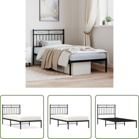 vidaXL Cabecero de cama -  Estructura cama sin colchón con cabecero metal negro 90x190 cm