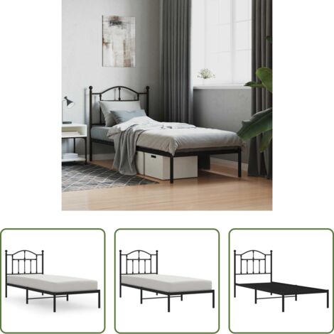 vidaXL Cabecero de cama -  Estructura cama sin colchón con cabecero metal negro 90x190 cm