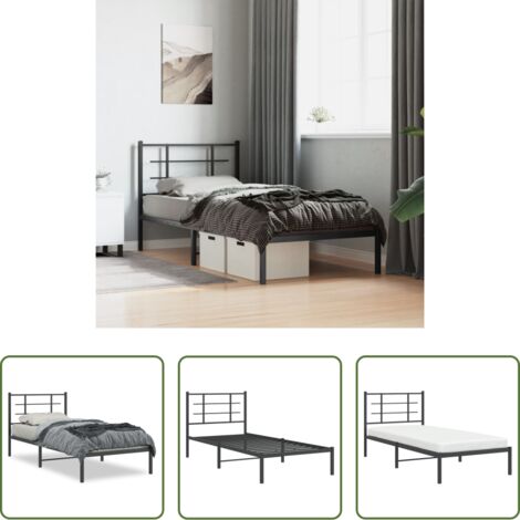 vidaXL Cabecero de cama -  Estructura cama sin colchón con cabecero metal negro 90x190 cm