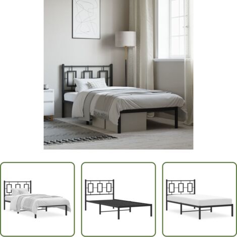 vidaXL Cabecero de cama -  Estructura cama sin colchón con cabecero metal negro 90x190 cm