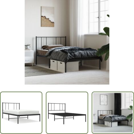 vidaXL Cabecero de cama -  Estructura cama sin colchón con cabecero metal negro 90x200 cm