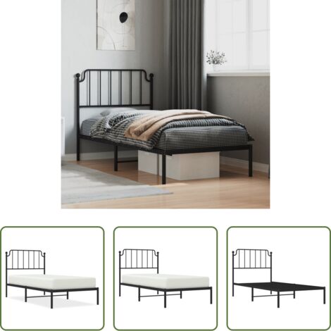 vidaXL Cabecero de cama -  Estructura cama sin colchón con cabecero metal negro 90x200 cm