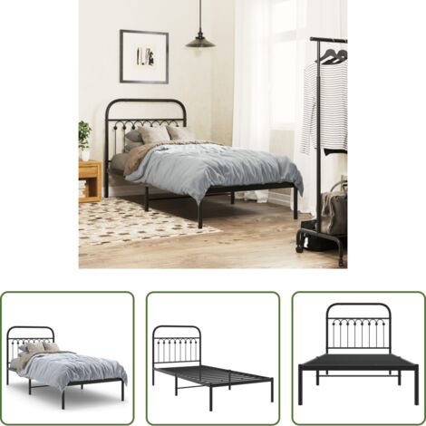 vidaXL Cabecero de cama -  Estructura cama sin colchón con cabecero metal negro 90x200 cm