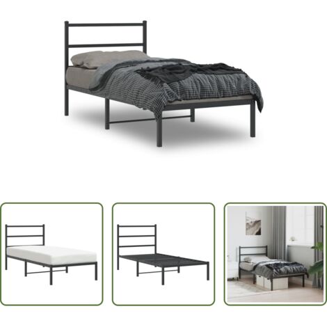 vidaXL Cabecero de cama -  Estructura cama sin colchón con cabecero metal negro 90x200 cm