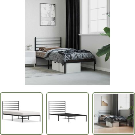 vidaXL Cabecero de cama -  Estructura cama sin colchón con cabecero metal negro 90x200 cm