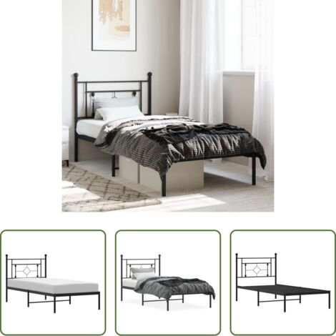 vidaXL Cabecero de cama -  Estructura cama sin colchón con cabecero metal negro 90x200 cm