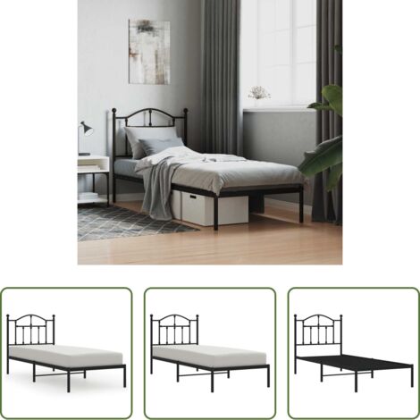 vidaXL Cabecero de cama -  Estructura cama sin colchón con cabecero metal negro 90x200 cm
