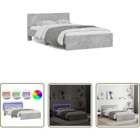 vidaXL Cabecero de cama - Estructura de cama cabecero y luces LED gris hormigón 135x190cm
