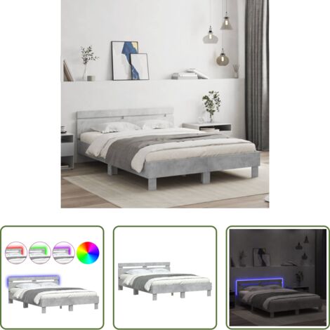 vidaXL Cabecero de cama -  Estructura de cama cabecero y luces LED gris hormigón 150x200cm