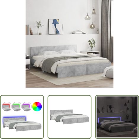 vidaXL Cabecero de cama -  Estructura de cama cabecero y luces LED gris hormigón 180x200cm