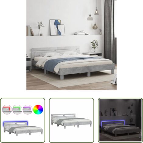 vidaXL Cabecero de cama -  Estructura de cama cabecero y luces LED gris hormigón 180x200cm